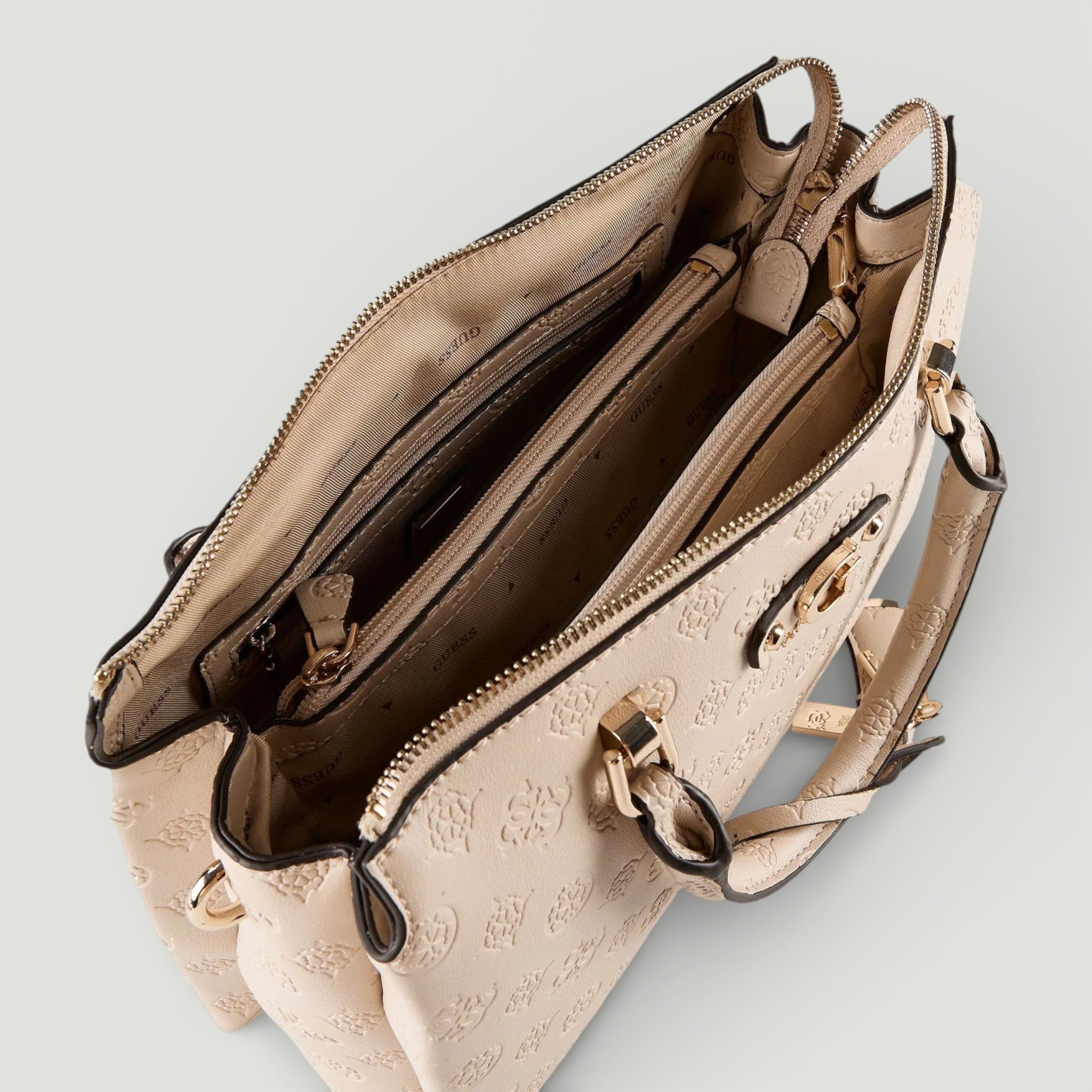 GUESS BORSA DITA MULTI COMP SATCHEL LIGHT TAUPE LOGO