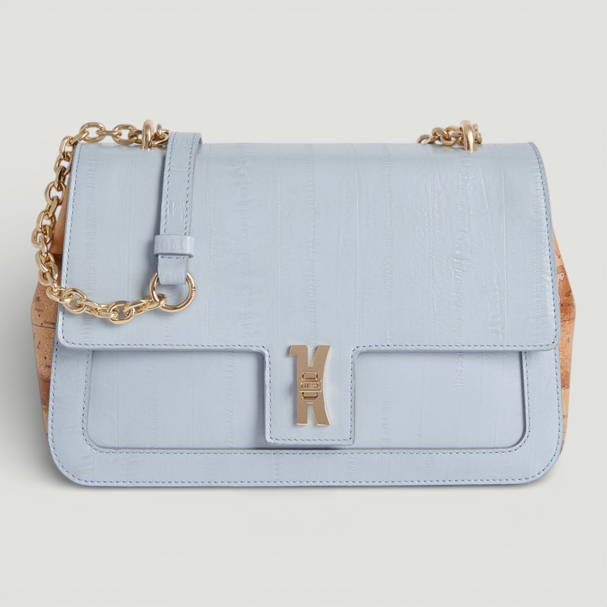 ALVIERO MARTINI 1^ CLASSE BORSA TRACOLLA CON CATENA AZZURRO POLVERE