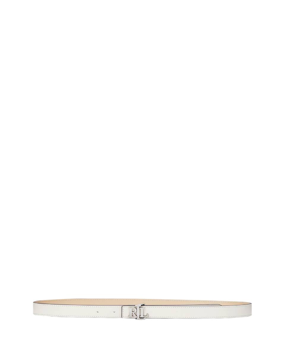 RALPH LAUREN CINTURA SOTTILE DOUBLE-FACE CON LOGO SOFT WHITE/SAND NUDE