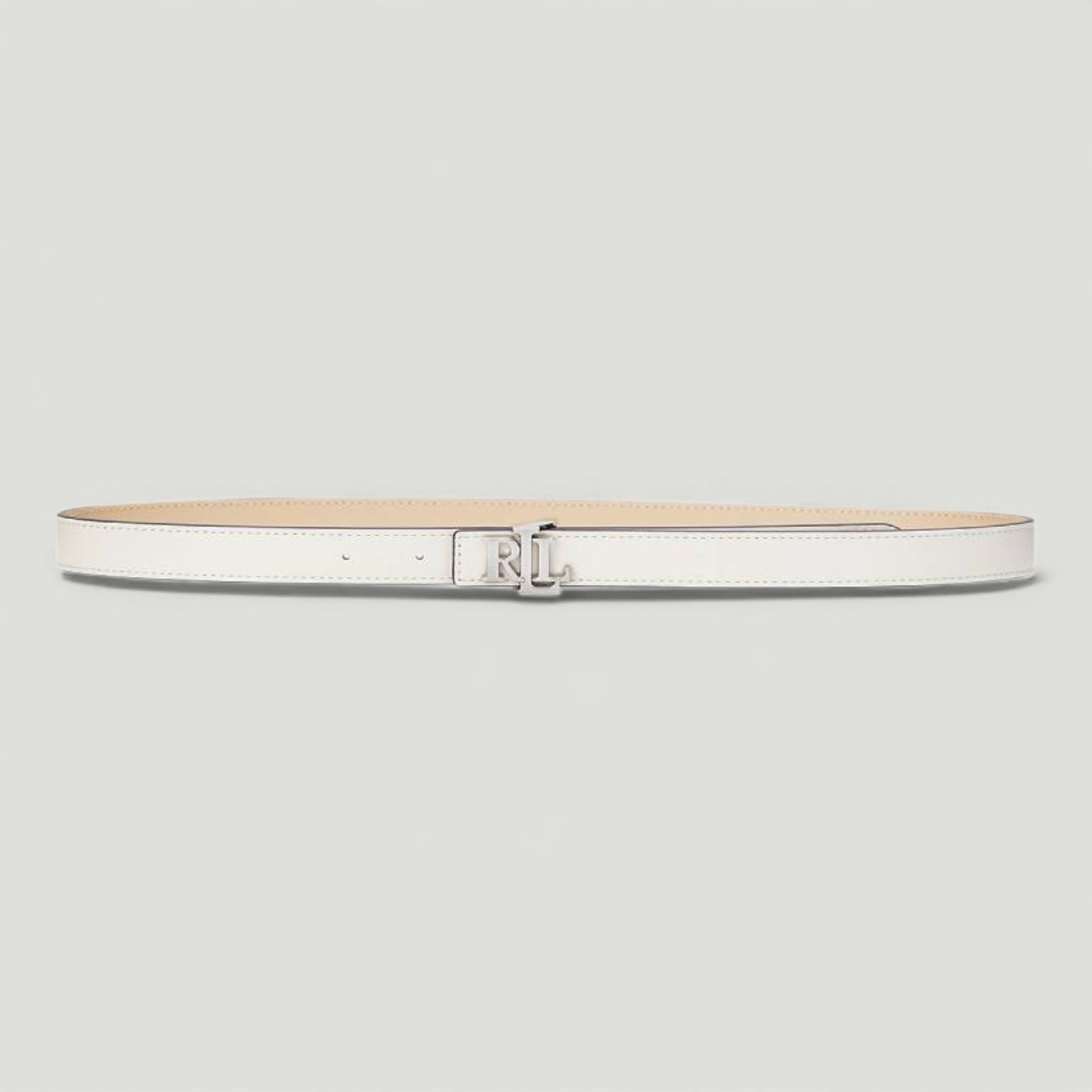 RALPH LAUREN CINTURA SOTTILE DOUBLE-FACE CON LOGO SOFT WHITE/SAND NUDE