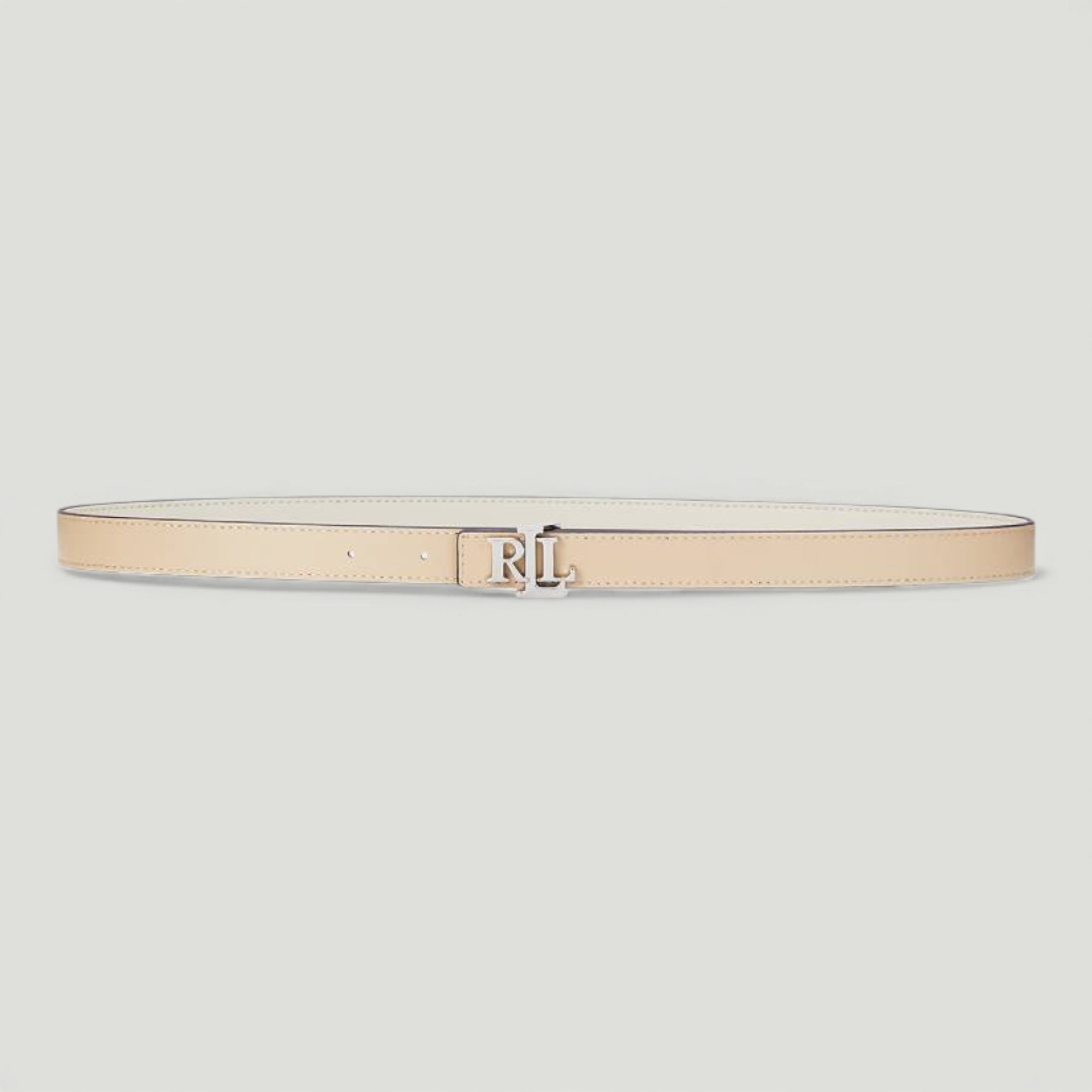 RALPH LAUREN CINTURA SOTTILE DOUBLE-FACE CON LOGO SOFT WHITE/SAND NUDE