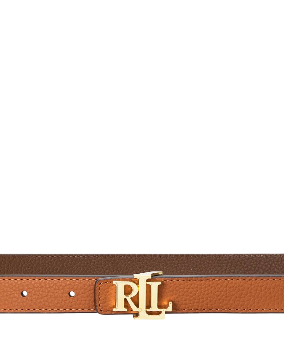 RALPH LAUREN CINTURA SOTTILE DOUBLE-FACE CON LOGO LAUREN TAN/DARK BROWN