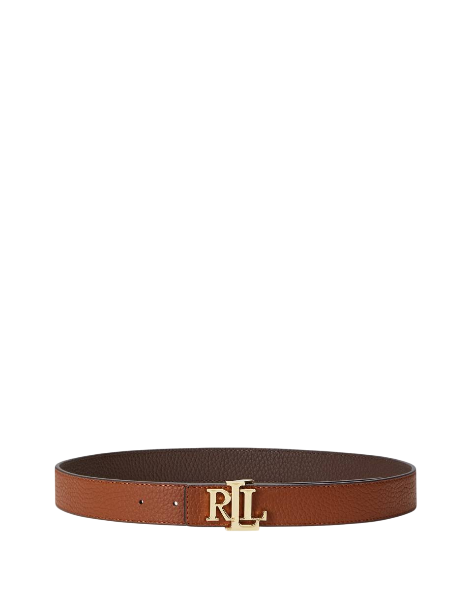 RALPH LAUREN CINTURA DOUBLE-FACE MARTELLATA CON LOGO LAUREN TAN/DARK BROWN