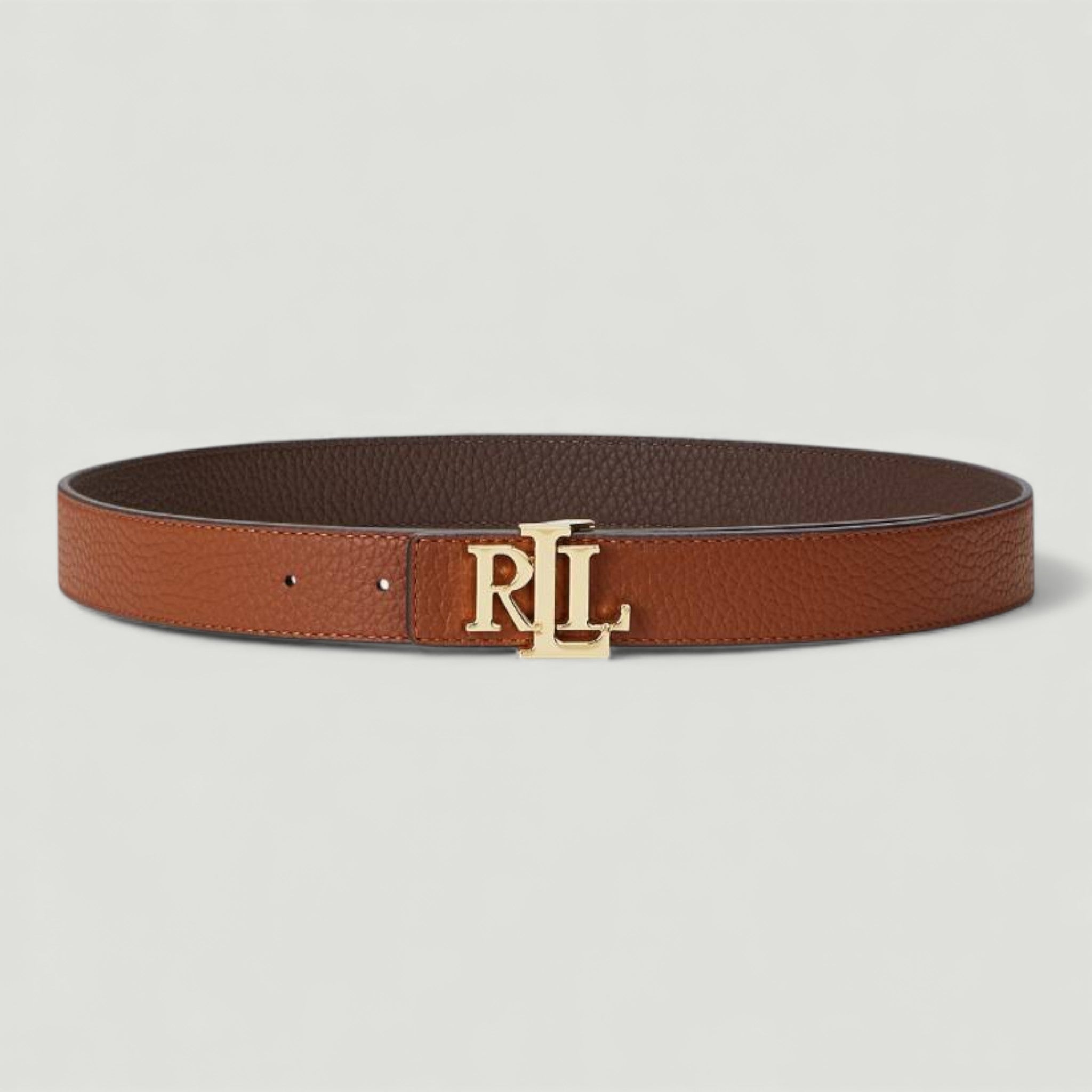 RALPH LAUREN CINTURA DOUBLE-FACE MARTELLATA CON LOGO LAUREN TAN/DARK BROWN