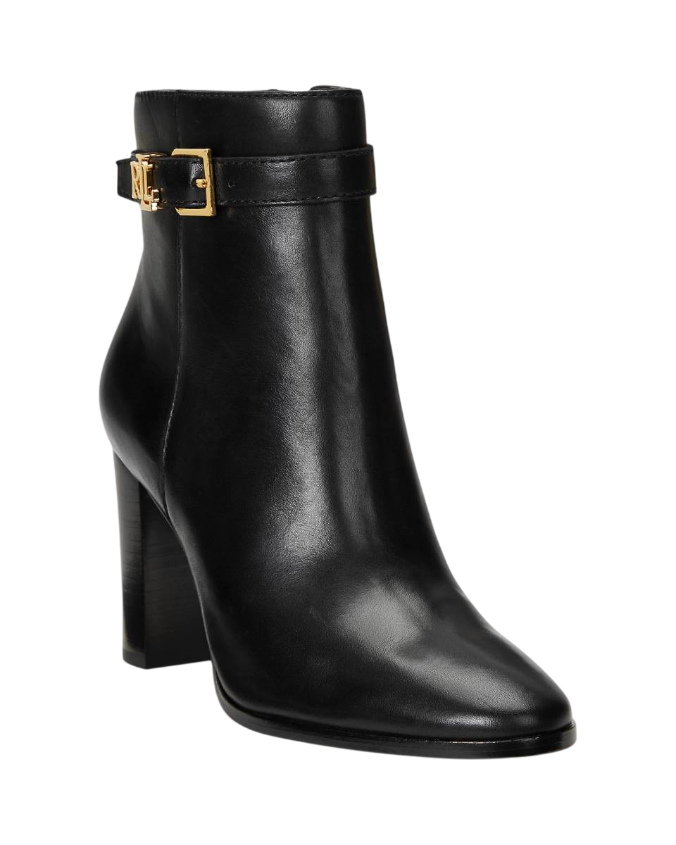 RALPH LAUREN STIVALETTI BAILEY IN PELLE BRUNITA BLACK