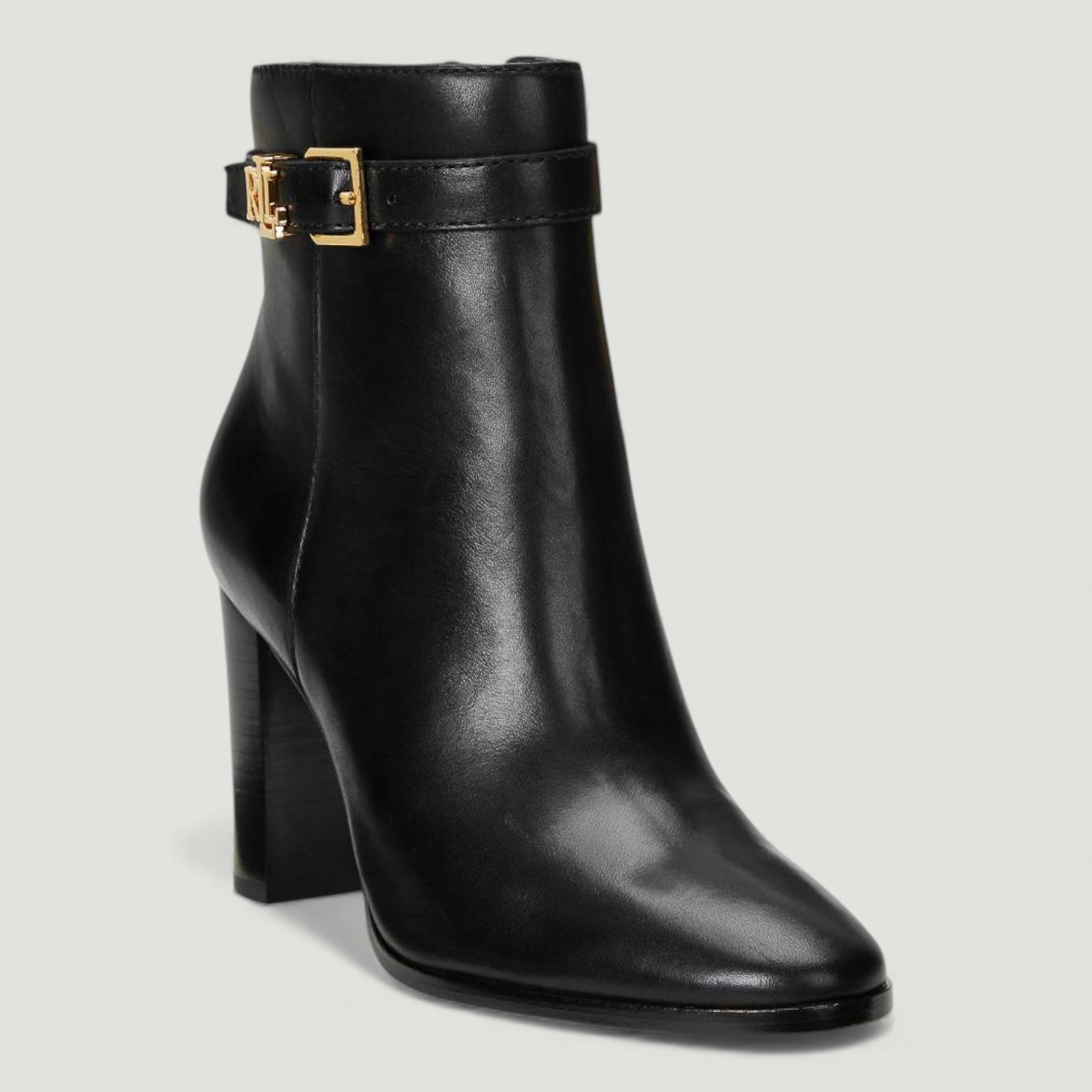 RALPH LAUREN STIVALETTI BAILEY IN PELLE BRUNITA BLACK