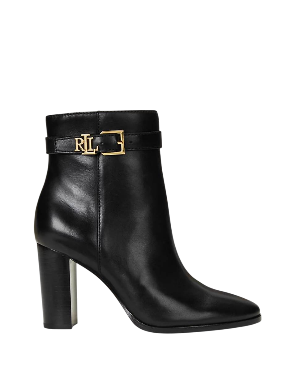 RALPH LAUREN STIVALETTI BAILEY IN PELLE BRUNITA BLACK
