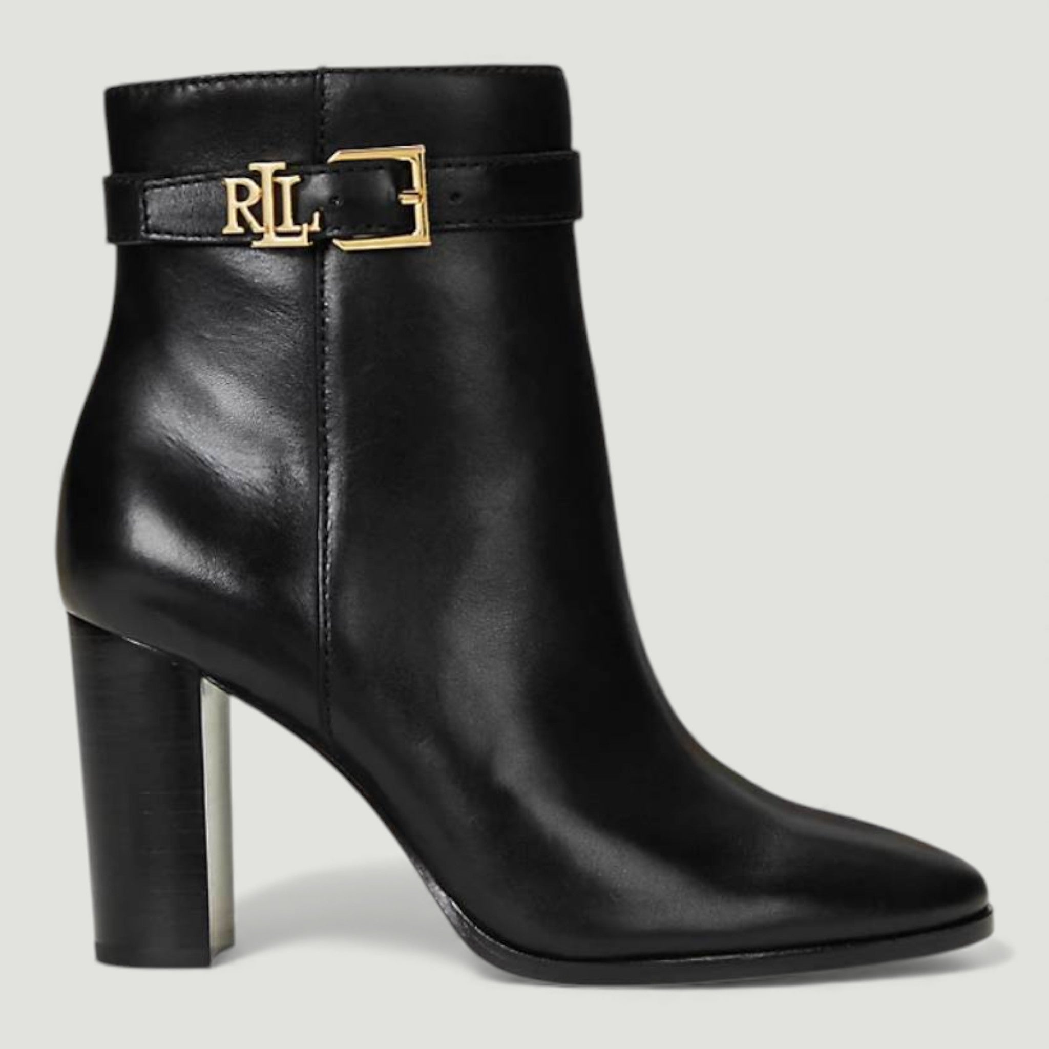 RALPH LAUREN STIVALETTI BAILEY IN PELLE BRUNITA BLACK