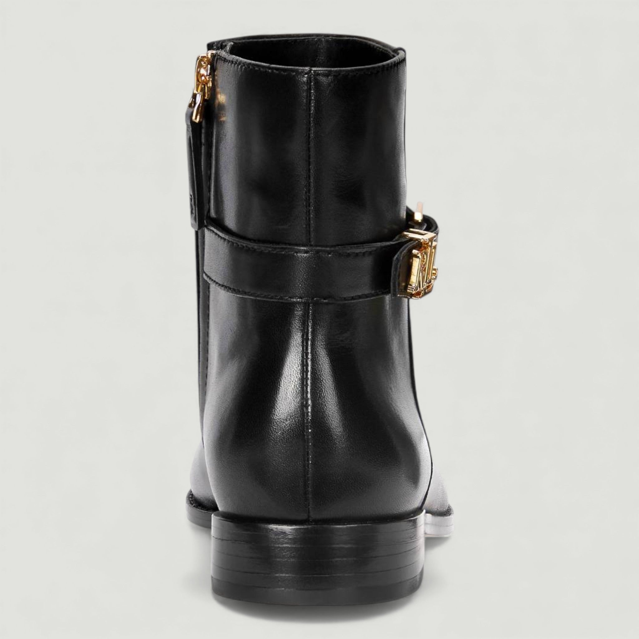 RALPH LAUREN STIVALETTI BROOKE IN PELLE BRUNITA BLACK
