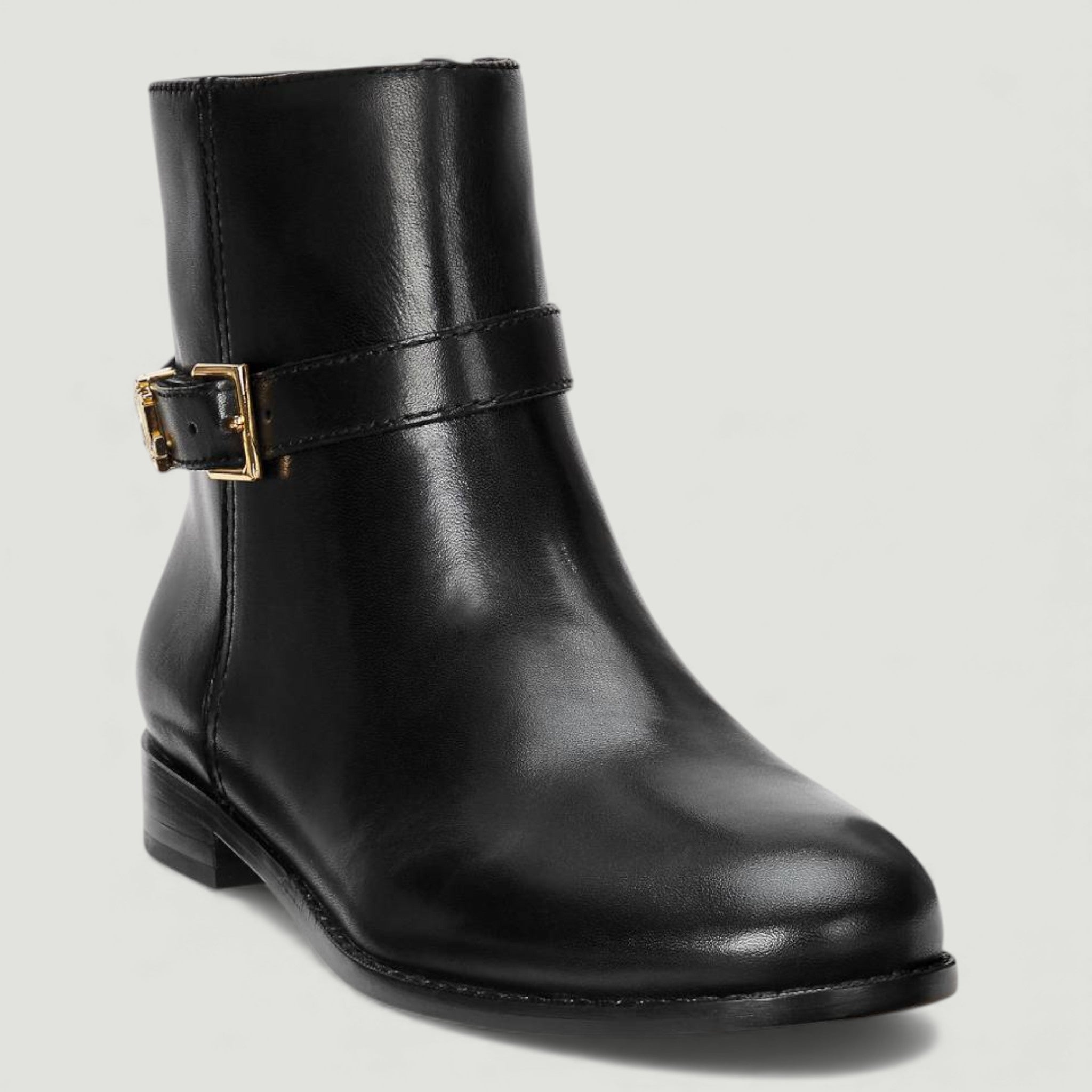 RALPH LAUREN STIVALETTI BROOKE IN PELLE BRUNITA BLACK