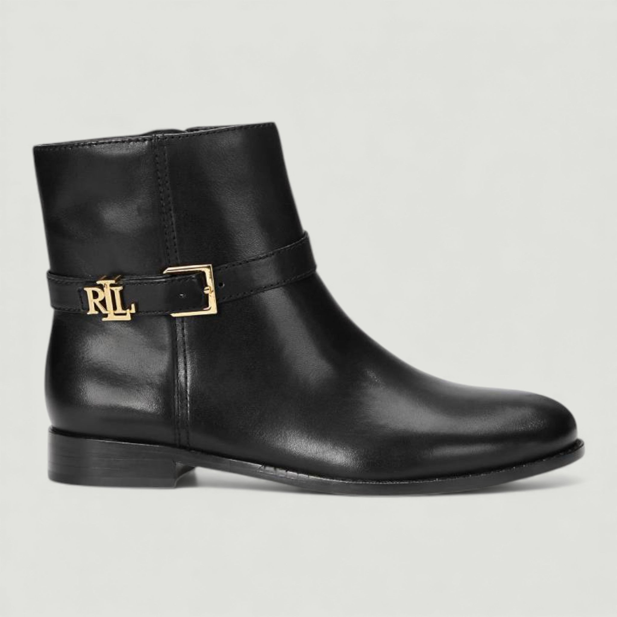 RALPH LAUREN STIVALETTI BROOKE IN PELLE BRUNITA BLACK
