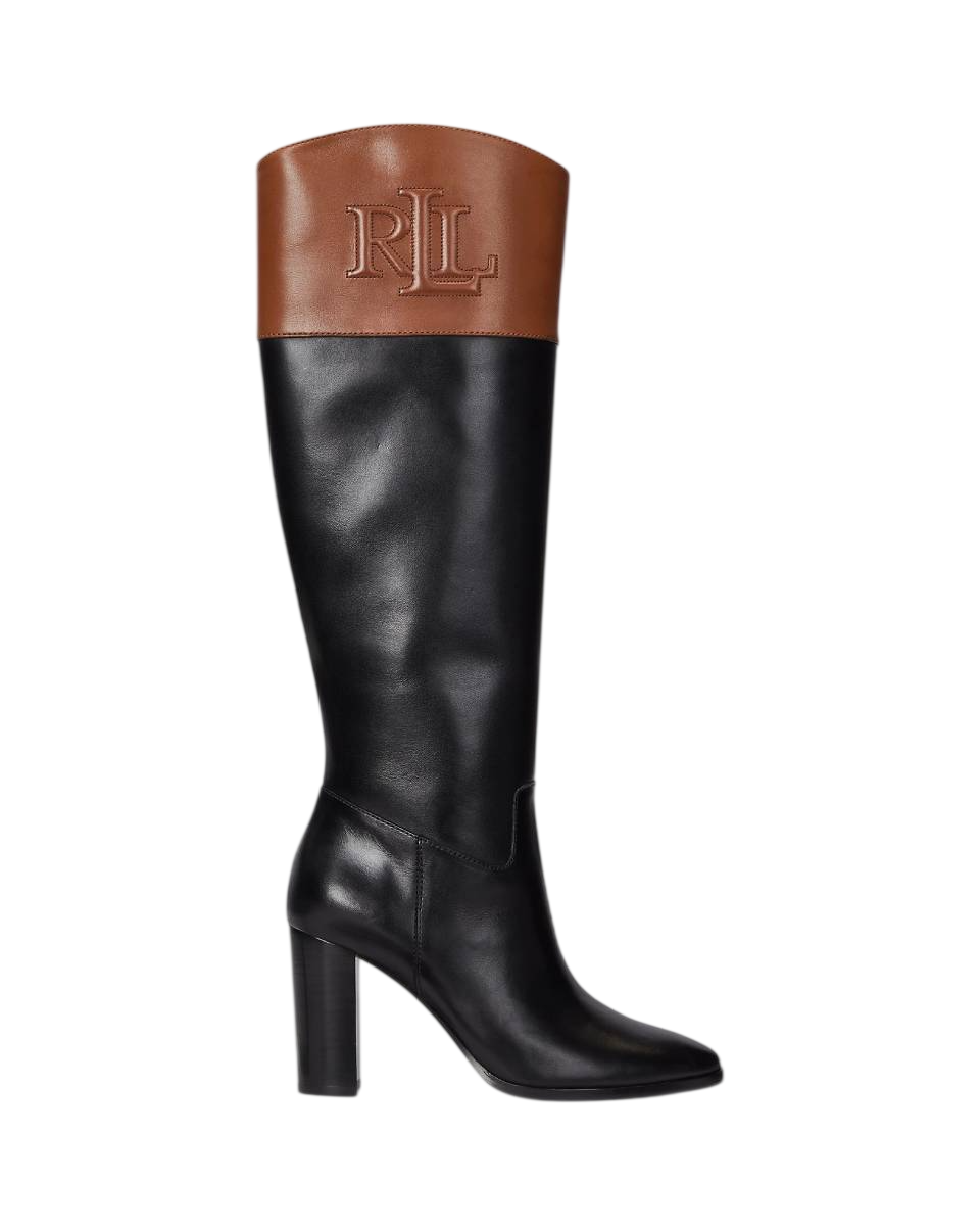 RALPH LAUREN STIVALI ALTI PAGE II IN PELLE BICOLORE BLACK/DEEP SADDLE TAN NERO/MARRONE