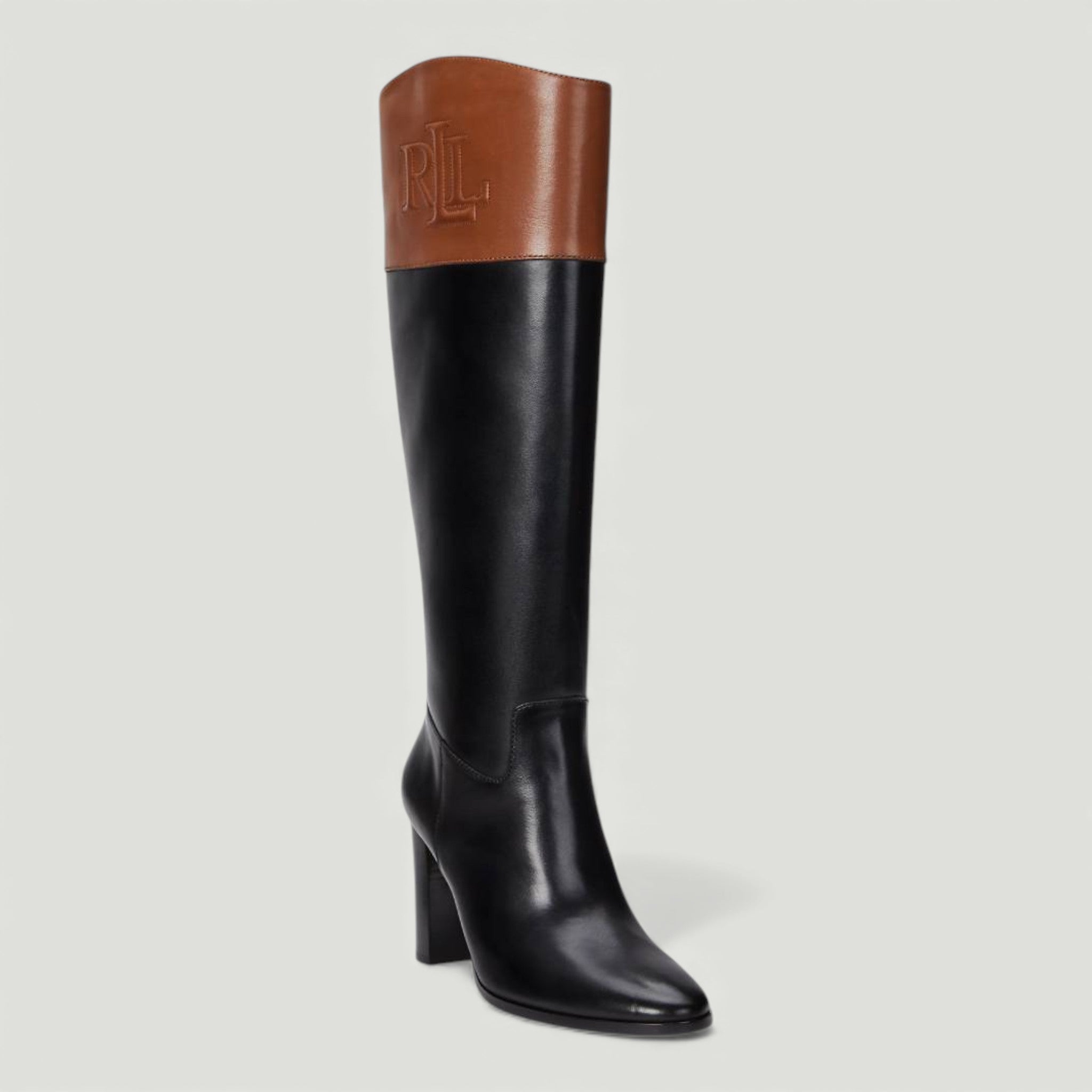 RALPH LAUREN STIVALI ALTI PAGE II IN PELLE BICOLORE BLACK/DEEP SADDLE TAN NERO/MARRONE