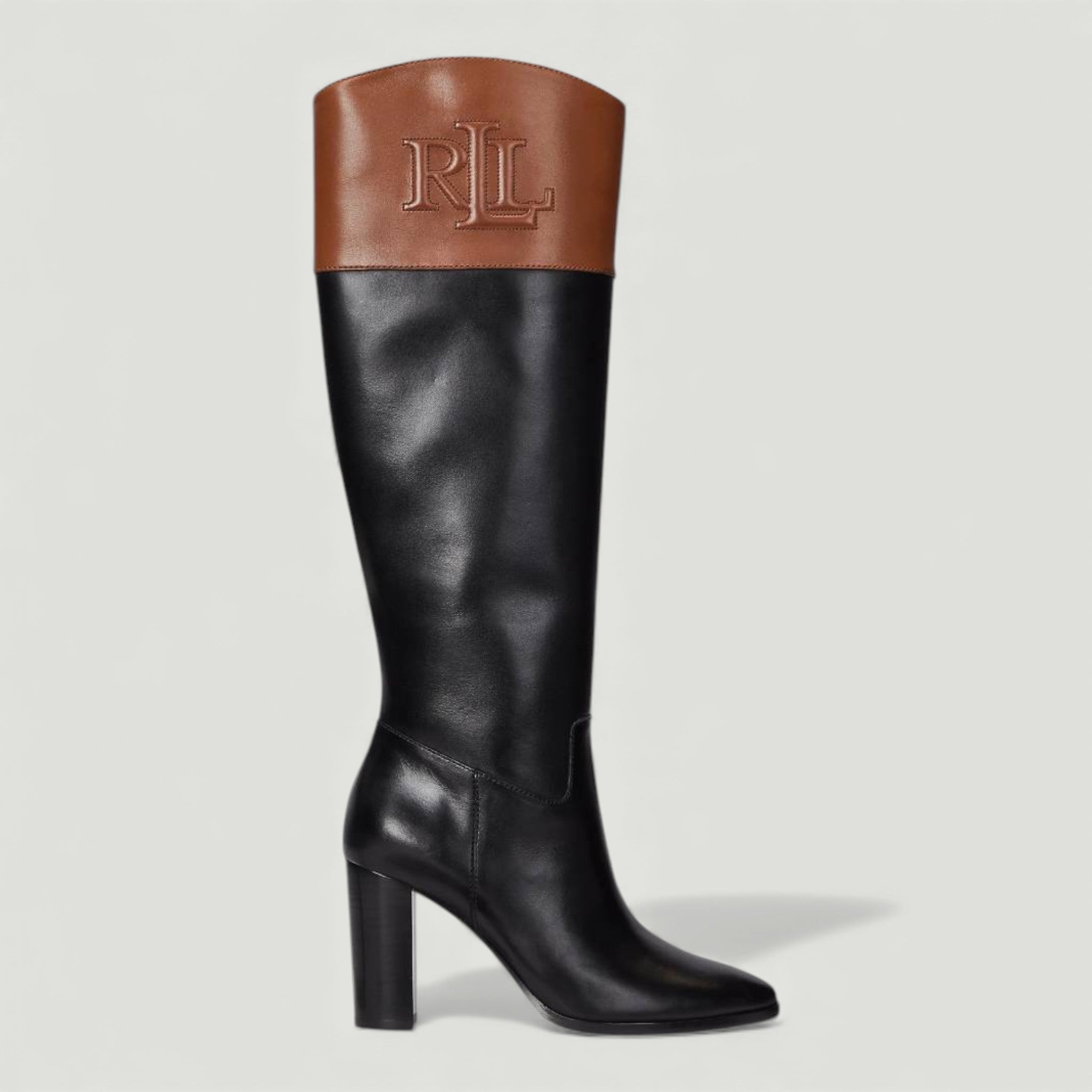 RALPH LAUREN STIVALI ALTI PAGE II IN PELLE BICOLORE BLACK/DEEP SADDLE TAN NERO/MARRONE