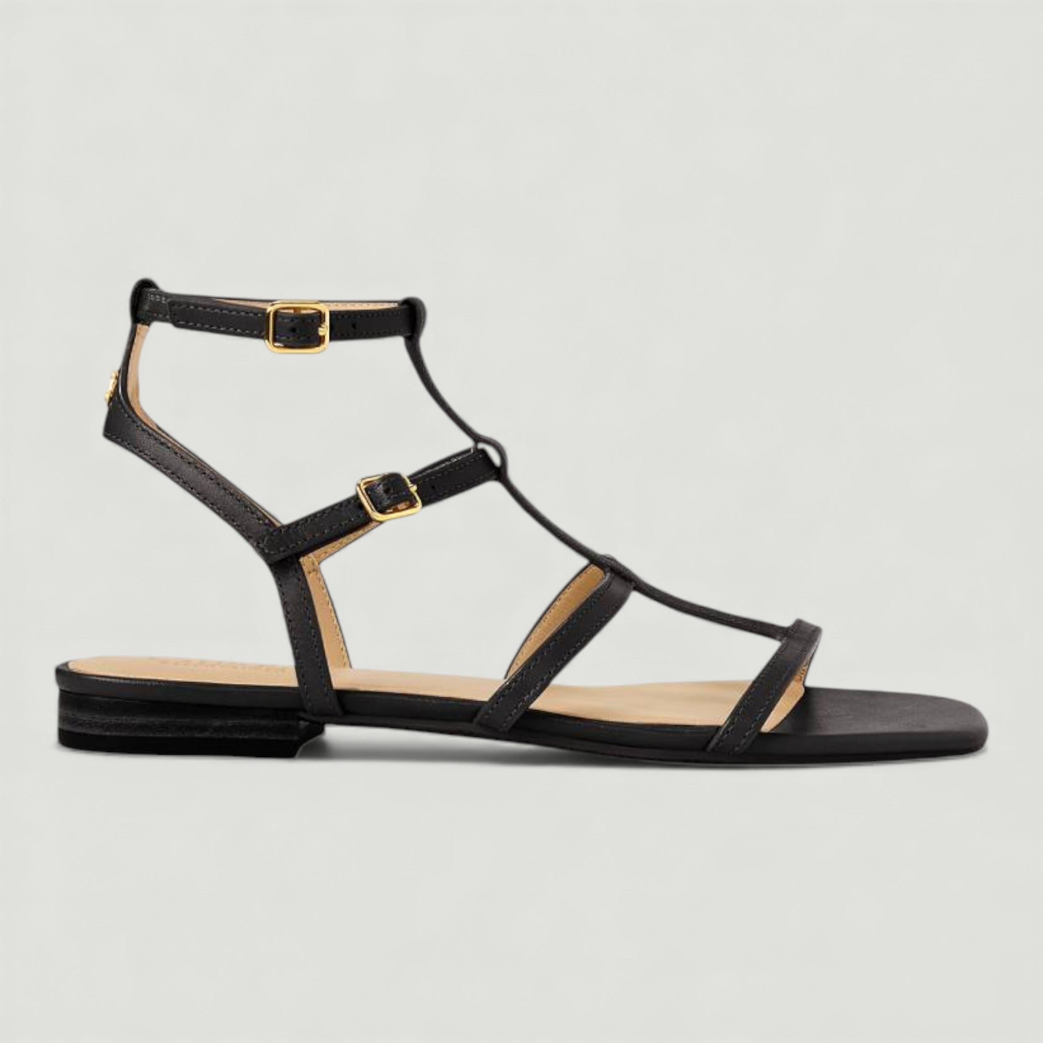 RALPH LAUREN SANDALI GLADIATORE EVERLEY IN PELLE DI VITELLO NERO