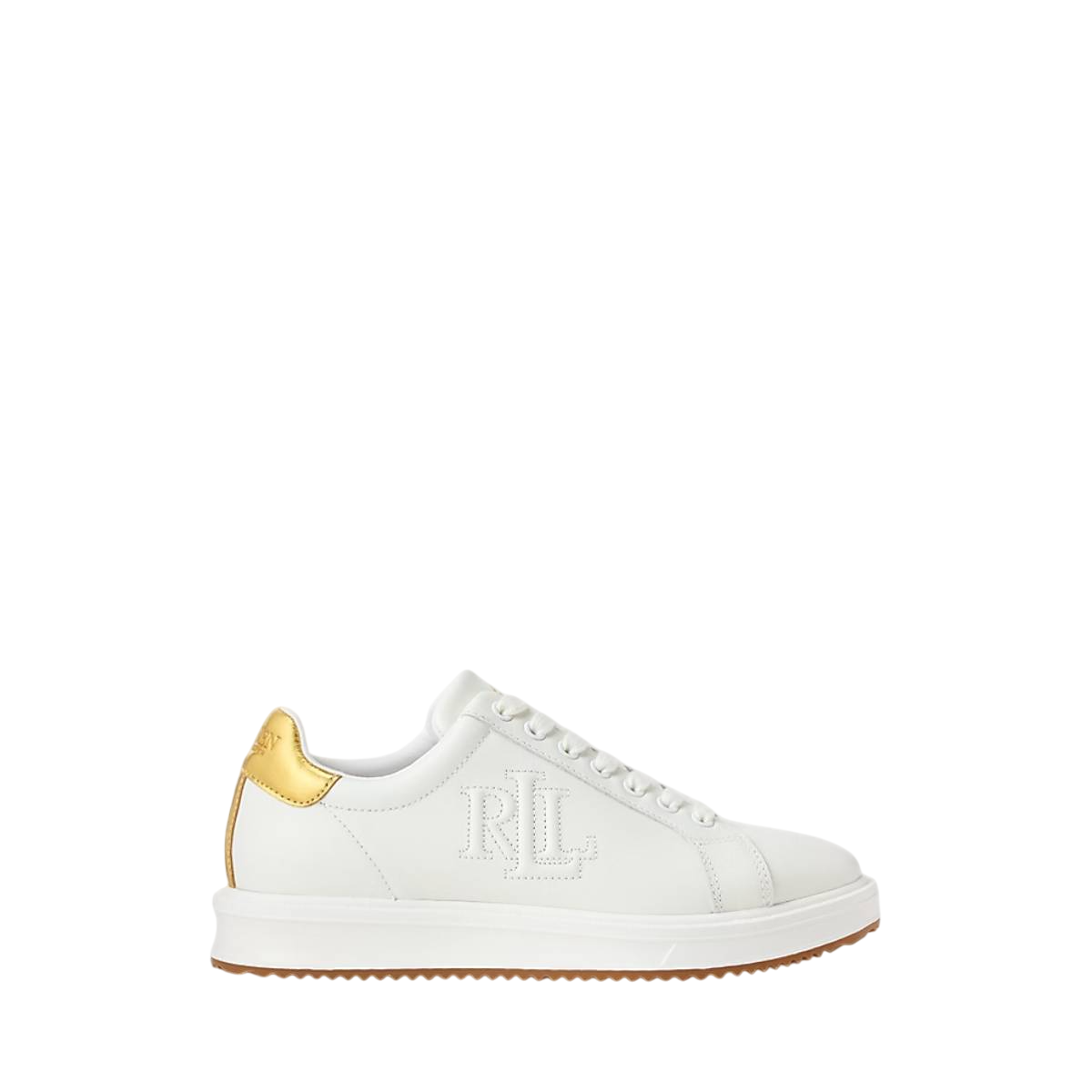 RALPH LAUREN SNEAKERS AINSLEY IN PELLE METALLIZZATA SNOW WHITE/MODERN GOLD