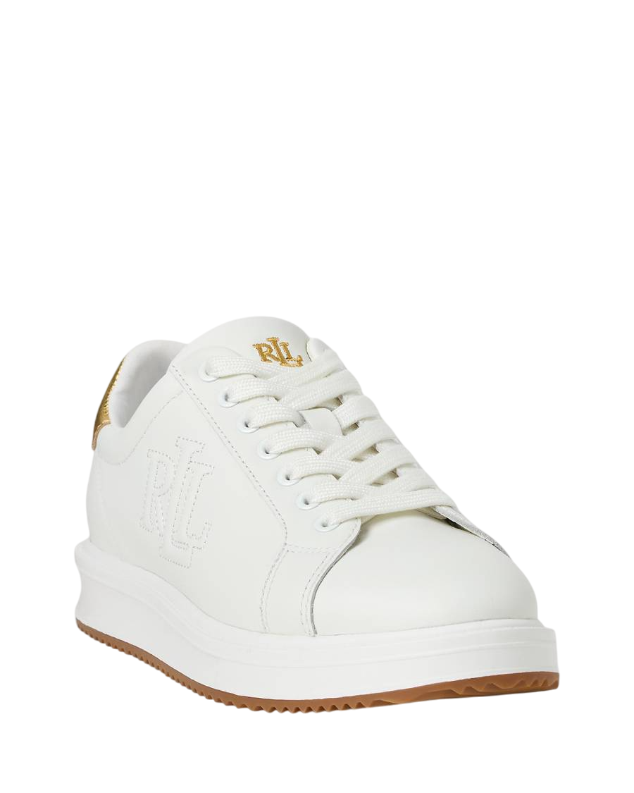 RALPH LAUREN SNEAKERS AINSLEY IN PELLE METALLIZZATA SNOW WHITE/MODERN GOLD