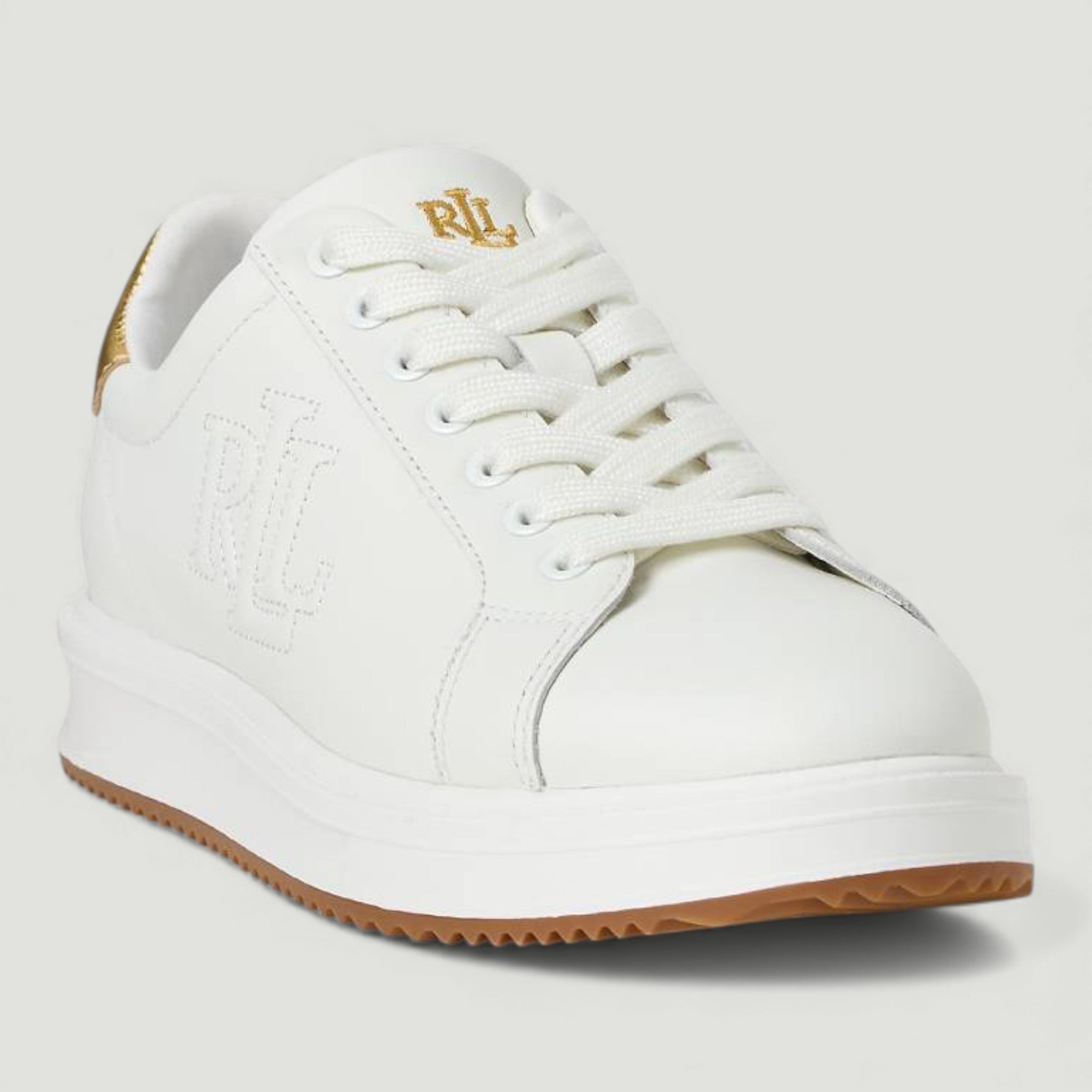 RALPH LAUREN SNEAKERS AINSLEY IN PELLE METALLIZZATA SNOW WHITE/MODERN GOLD