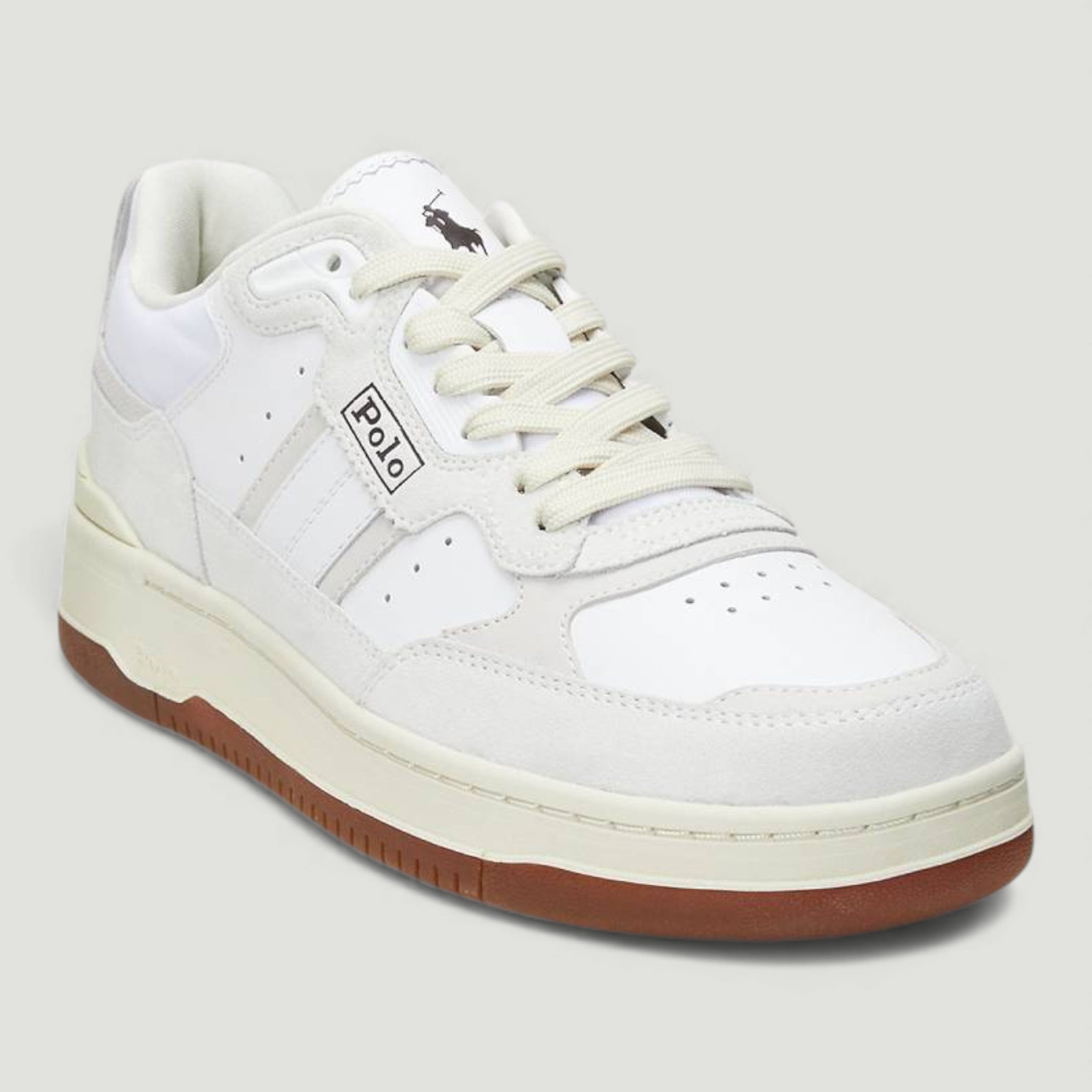 RALPH LAUREN POLO SPORT SNEAKERS MASTERS SPRT LOW TOP LACE BIANCO/DARK BROWN