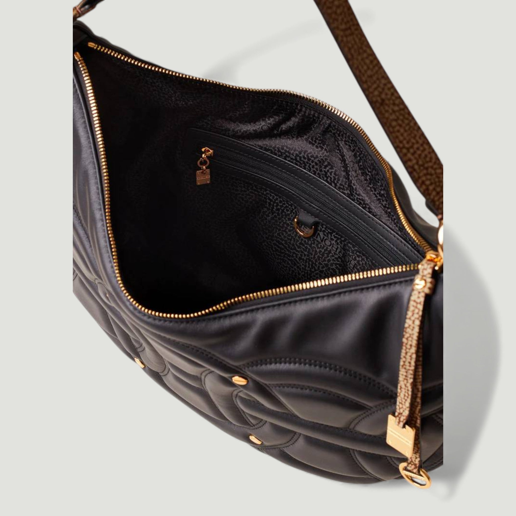 BORBONESE BORSA HOBO L NERO/OP NATURALE