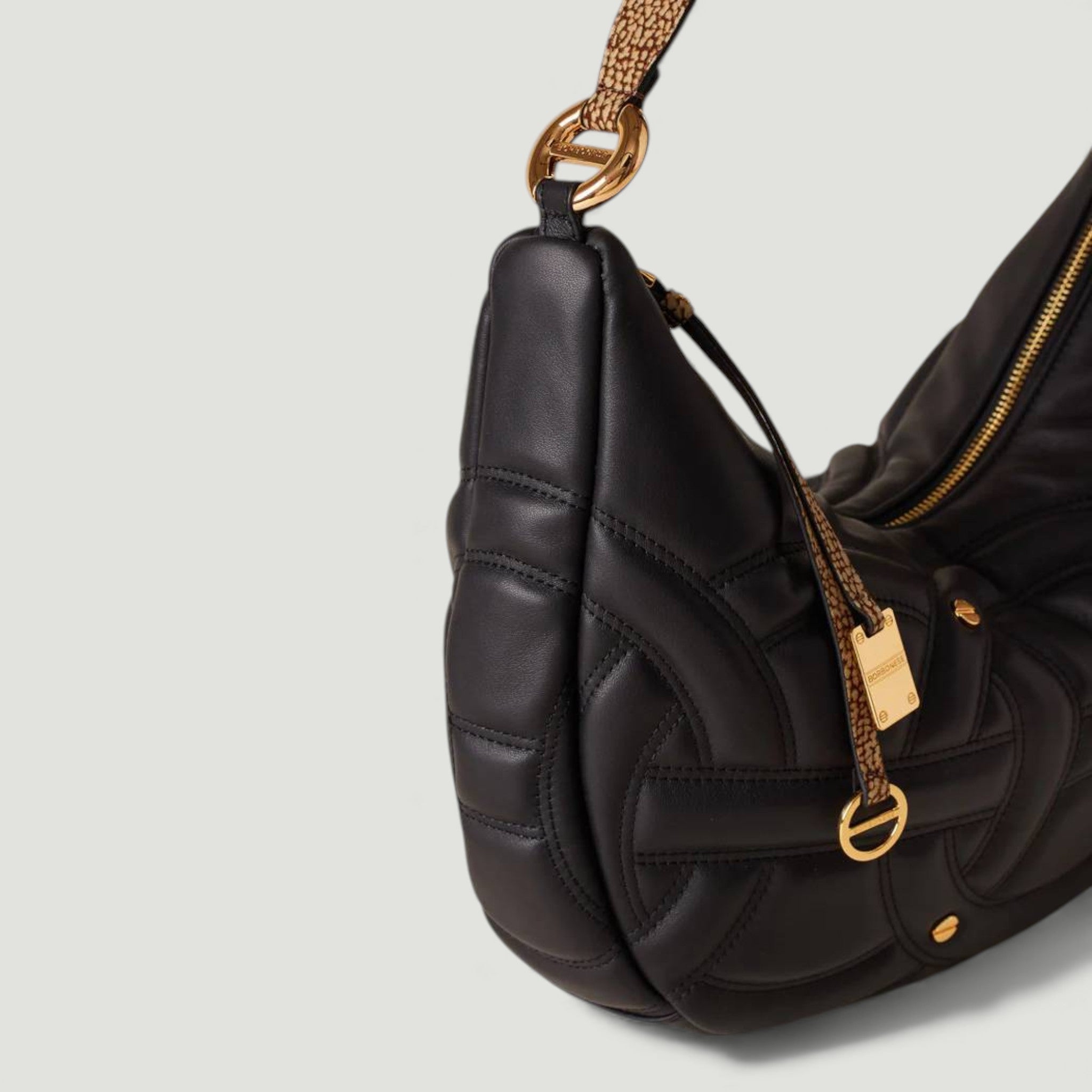 BORBONESE BORSA HOBO L NERO/OP NATURALE