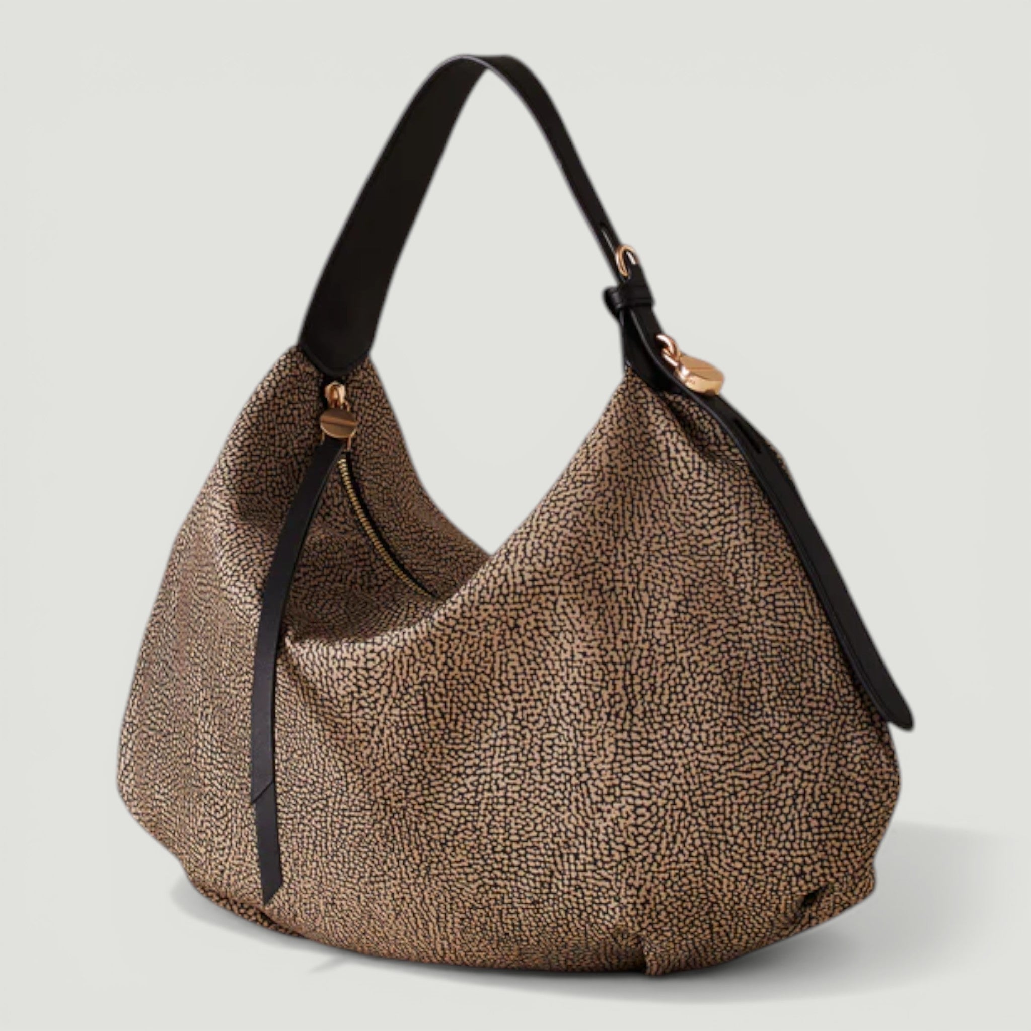 BORBONESE BORSA HOBO M. OP NATURALE/NERO