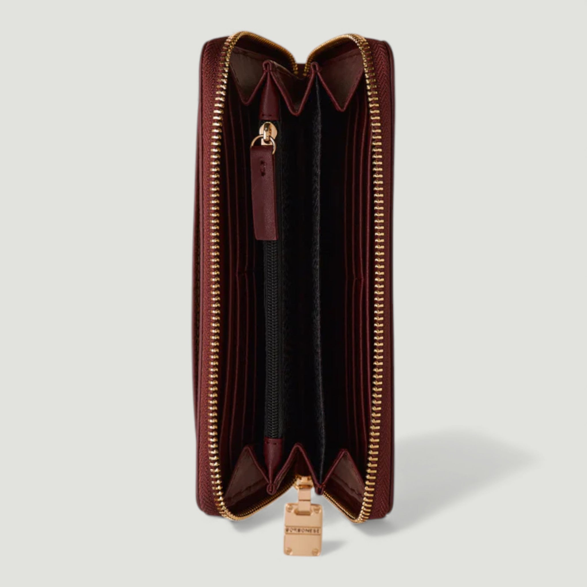 BORBONESE PORTAFOGLIO LARGE ZIP AROUND OP NATURALE/MERLOT