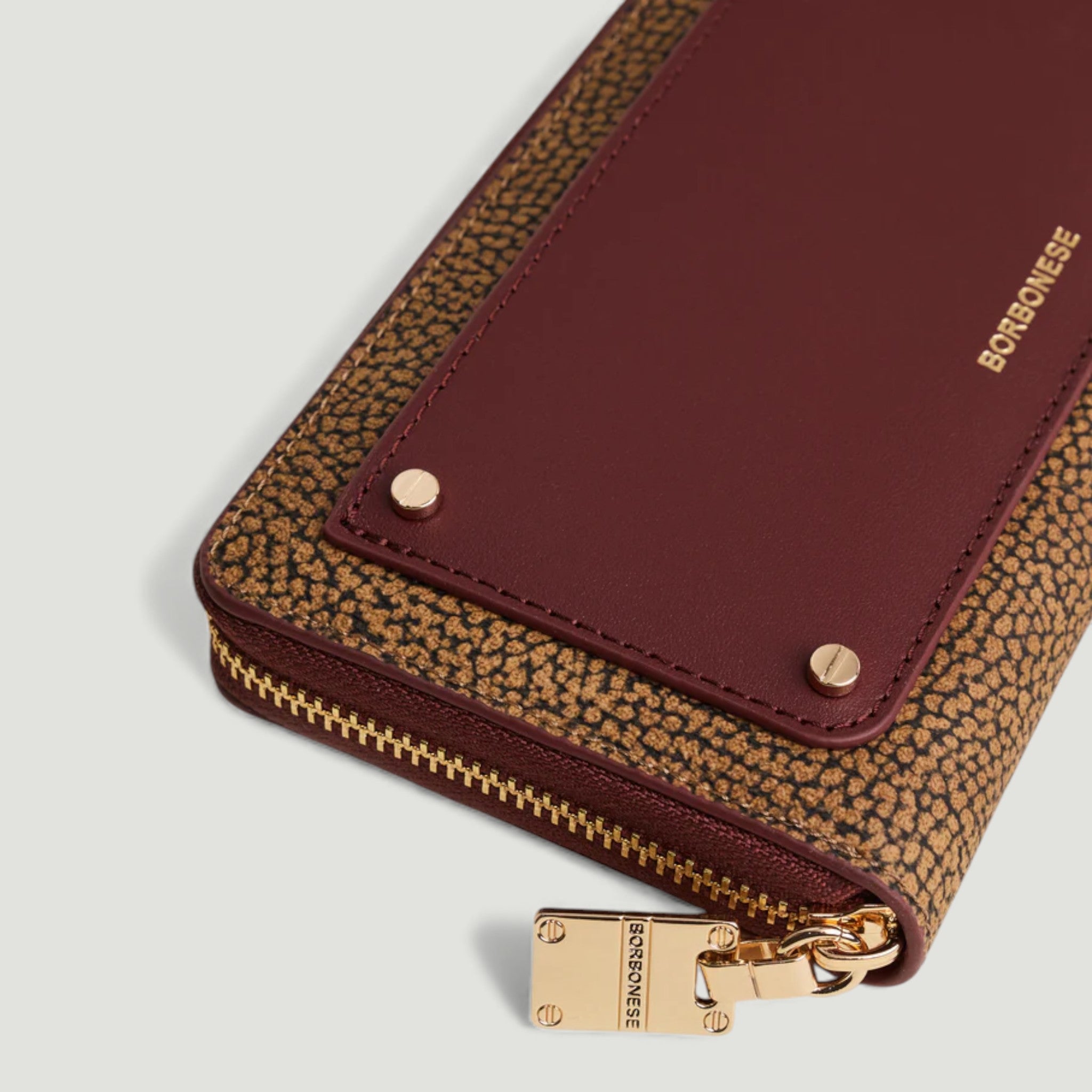 BORBONESE PORTAFOGLIO LARGE ZIP AROUND OP NATURALE/MERLOT