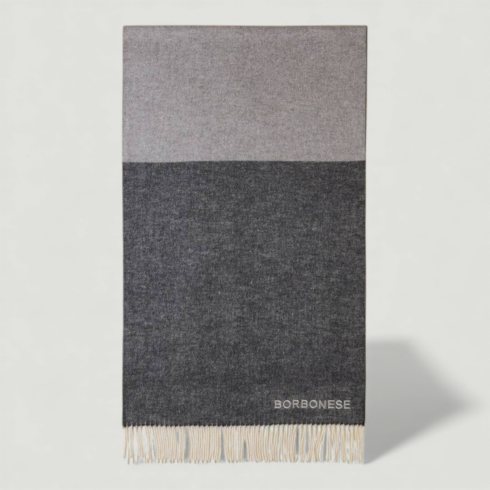 BORBONESE STOLA 55X200 WHITE/GREY/BLACK