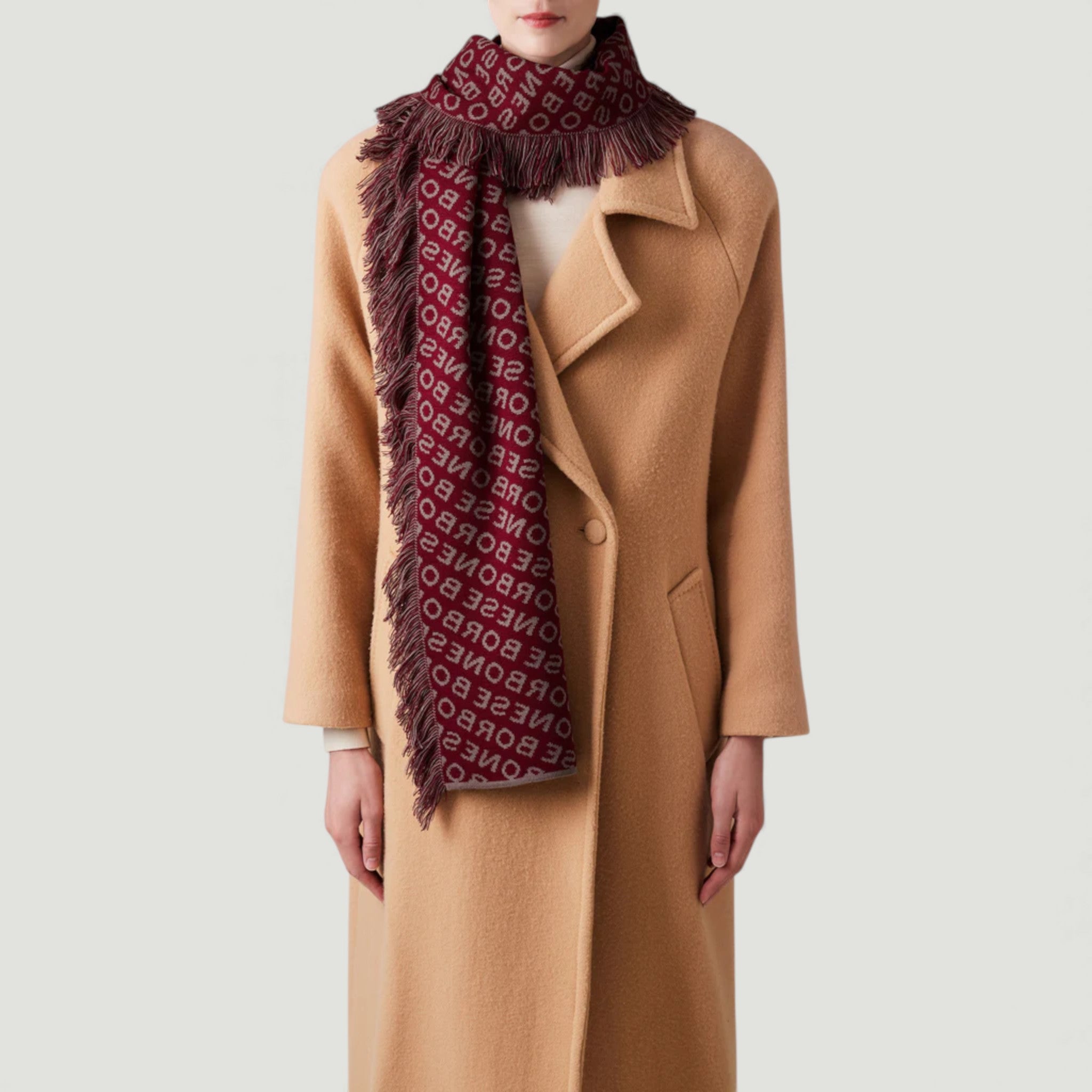 BORBONESE SCIARPA FRANGE 30X170 TORTORA/BORDEAUX