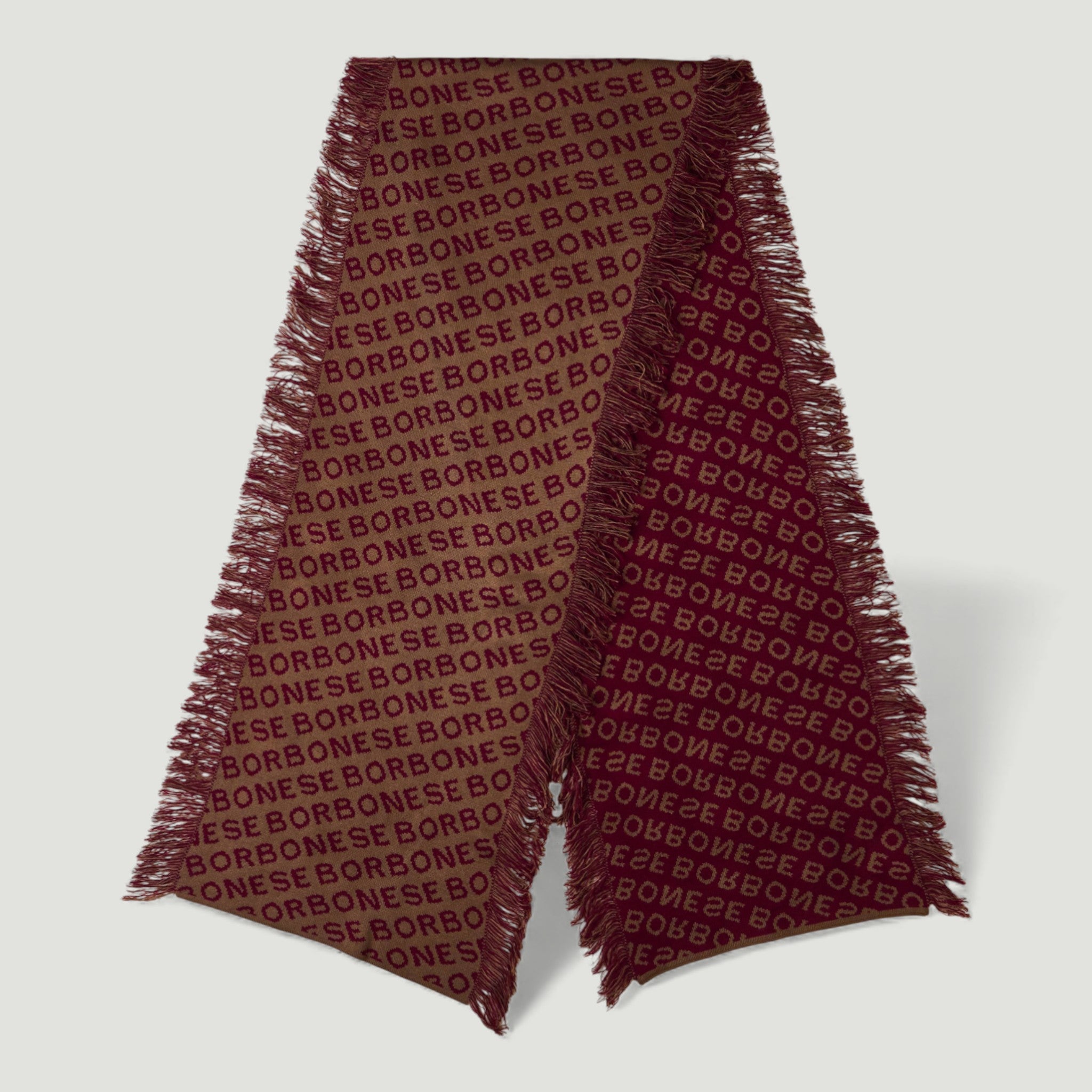 BORBONESE SCIARPA FRANGE 30X170 TORTORA/BORDEAUX