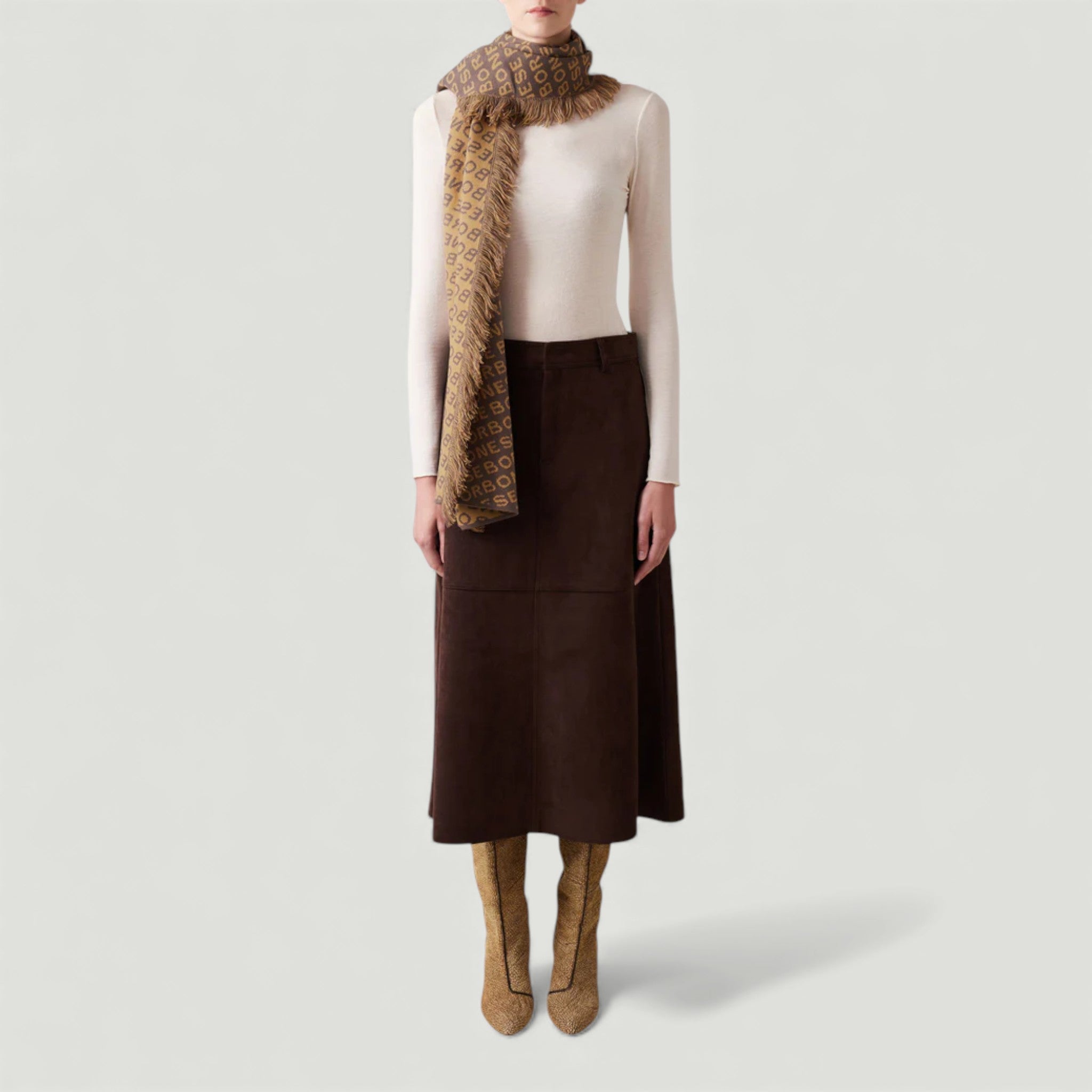 BORBONESE SCIARPA FRANGE 30X170 TORTORA/CAMMELLO