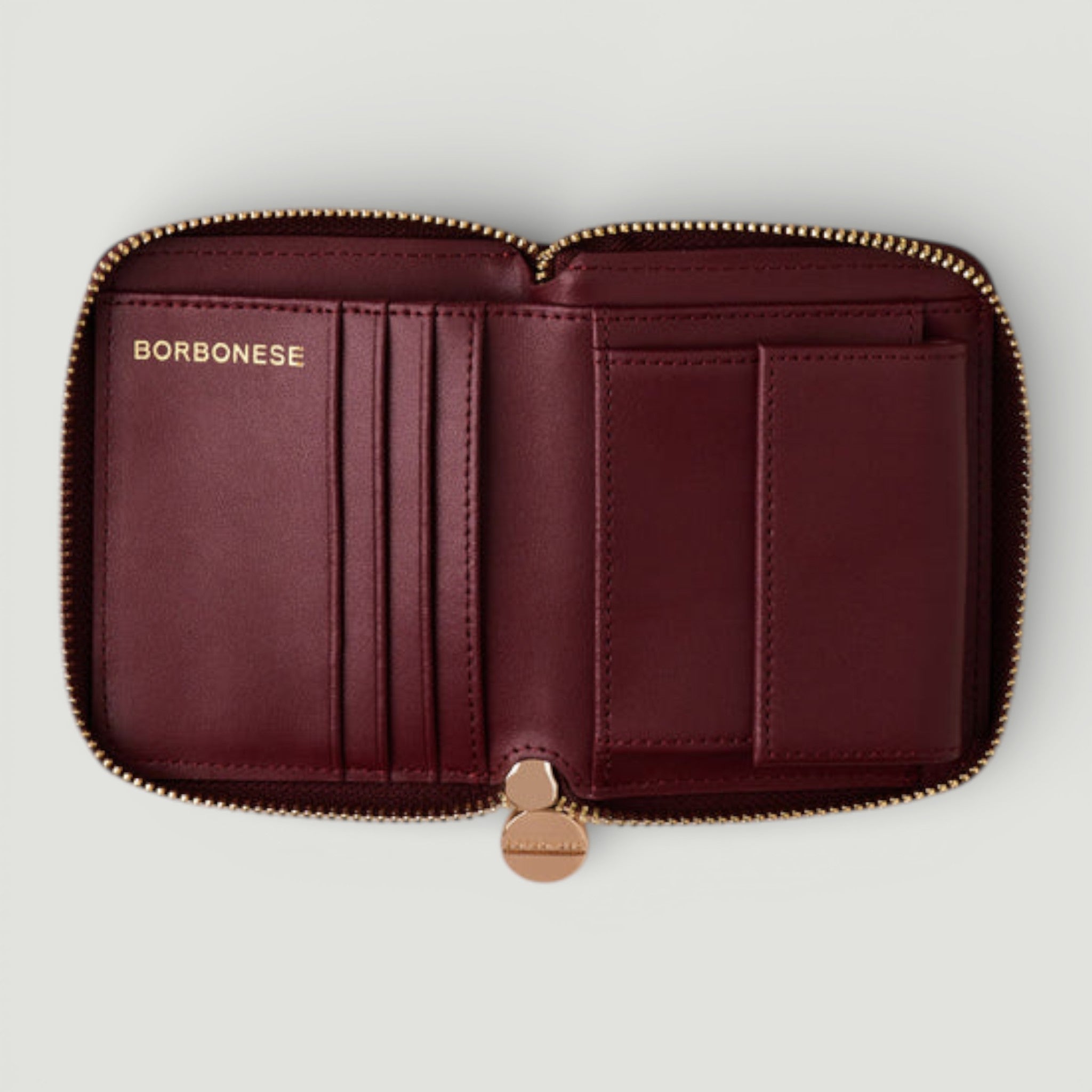 BORBONESE P.FOGLIO SMALL ZIP AROUND MERLOT