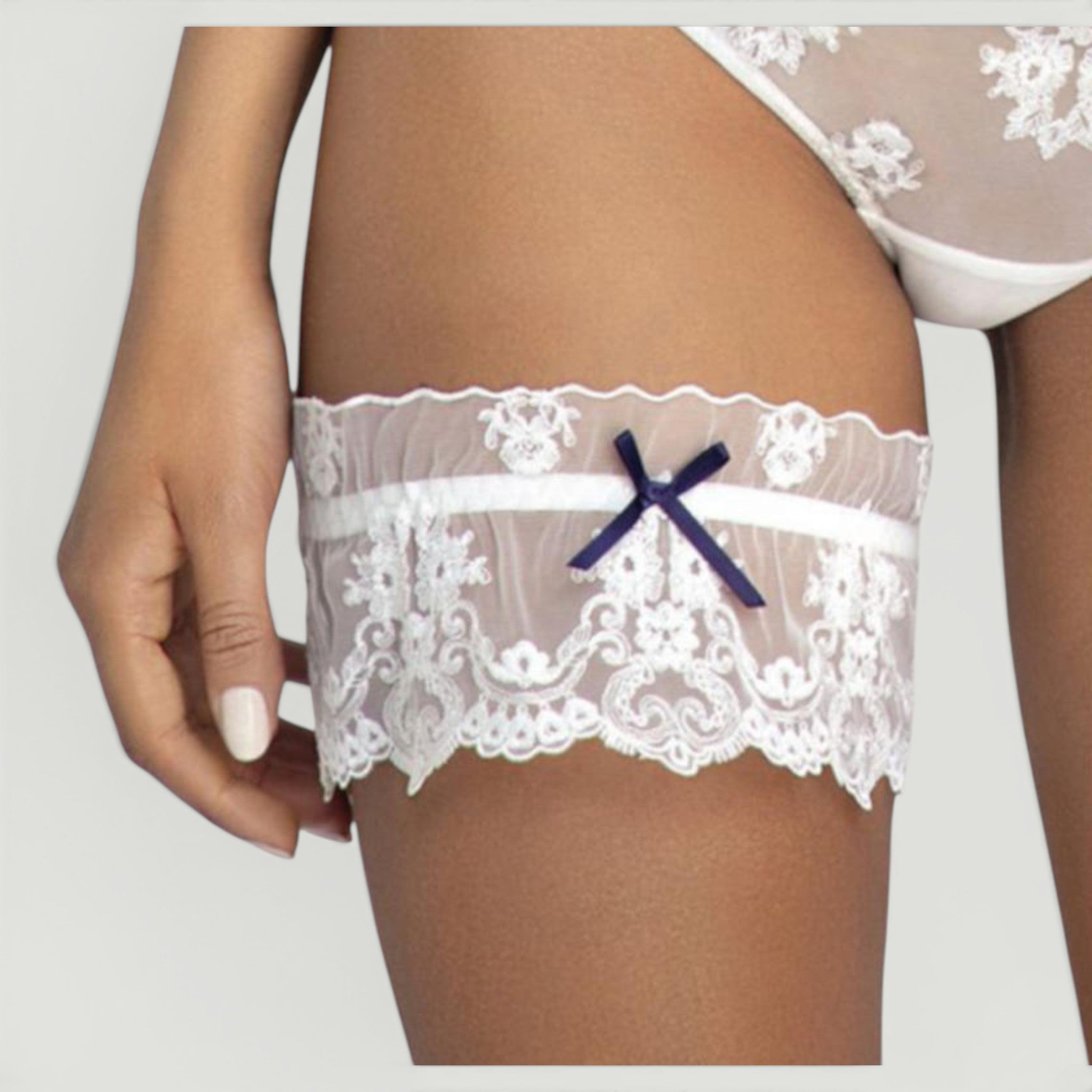 GIARRETTIERA SPOSA IN PIZZO - BIANCO-BLU