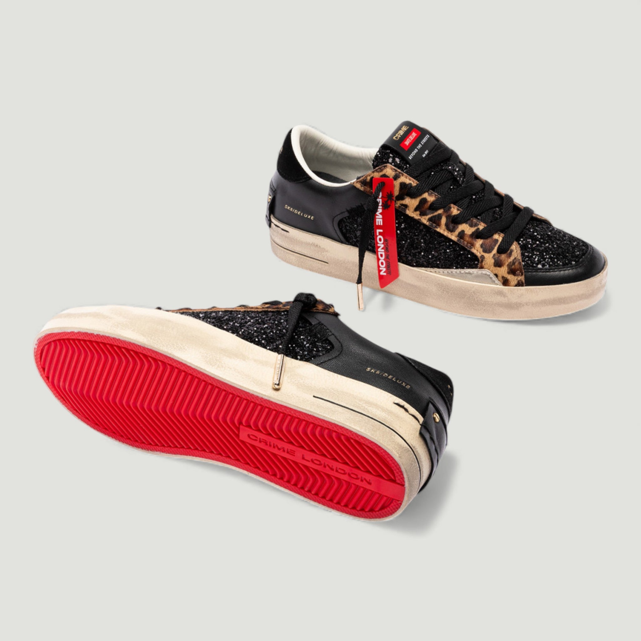 CRIME LONDON SNEAKERS SK8 DELUXE BLACK CHEETAH BLACK Donna