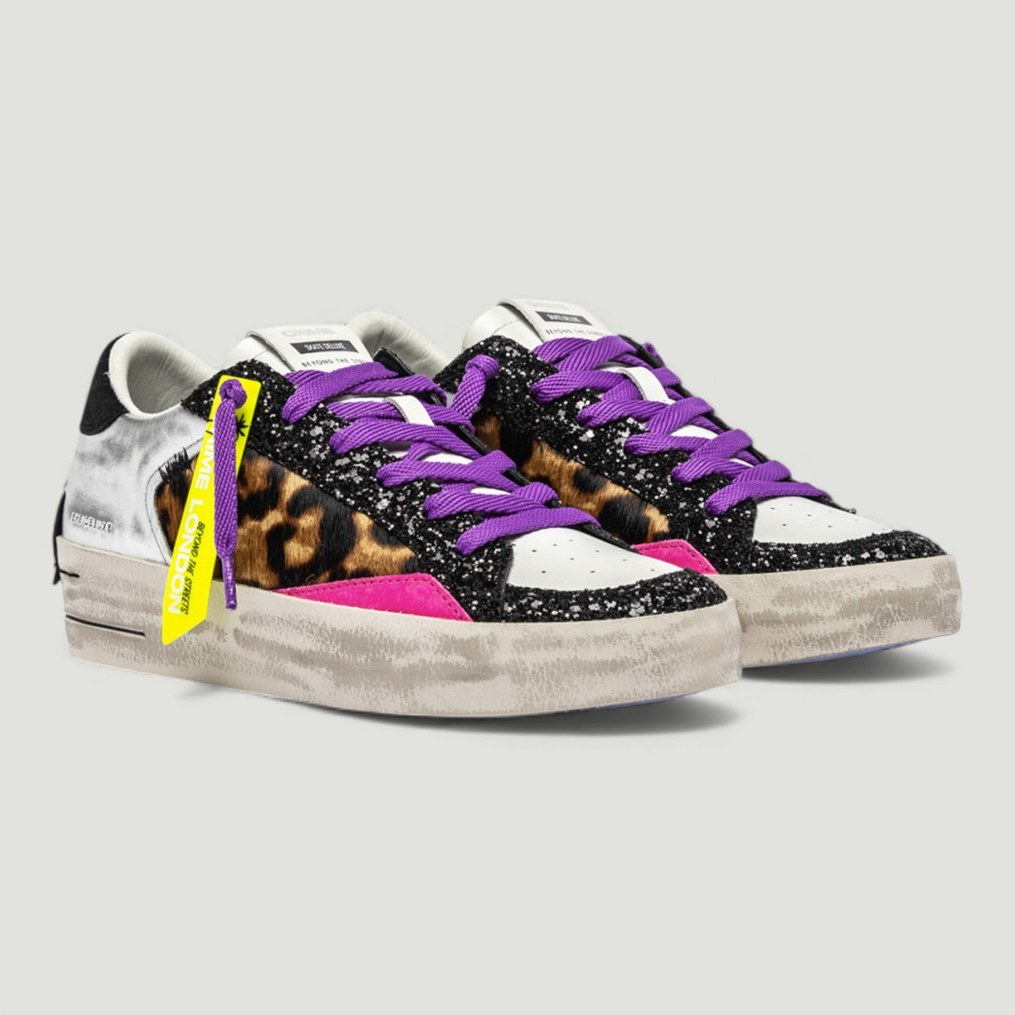 CRIME LONDON SNEAKERS SK8 DELUXE WEDGE CHEETAH GLOSS SILVER Donna