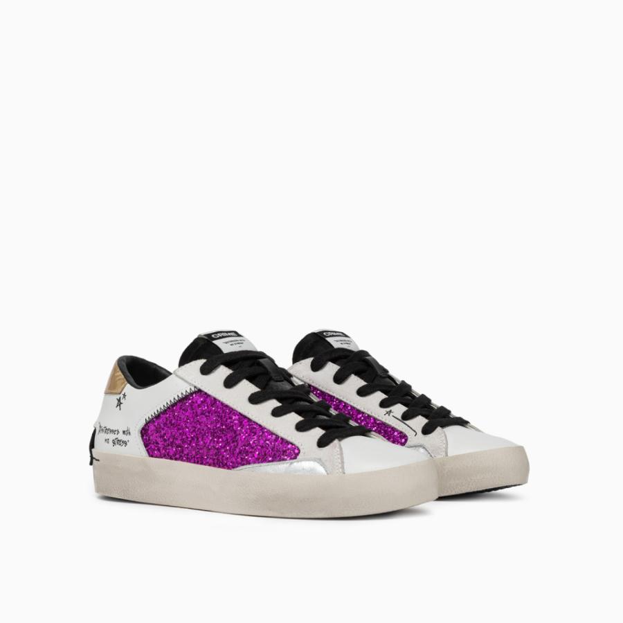 CRIME LONDON SNEAKERS DISTRESSED CANDY FLOSS BIANCO/FUXIA 2