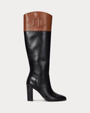 RALPH LAUREN STIVALI ALTI PAGE II IN PELLE BICOLORE BLACK/DEEP SADDLE TAN NERO/MARRONE