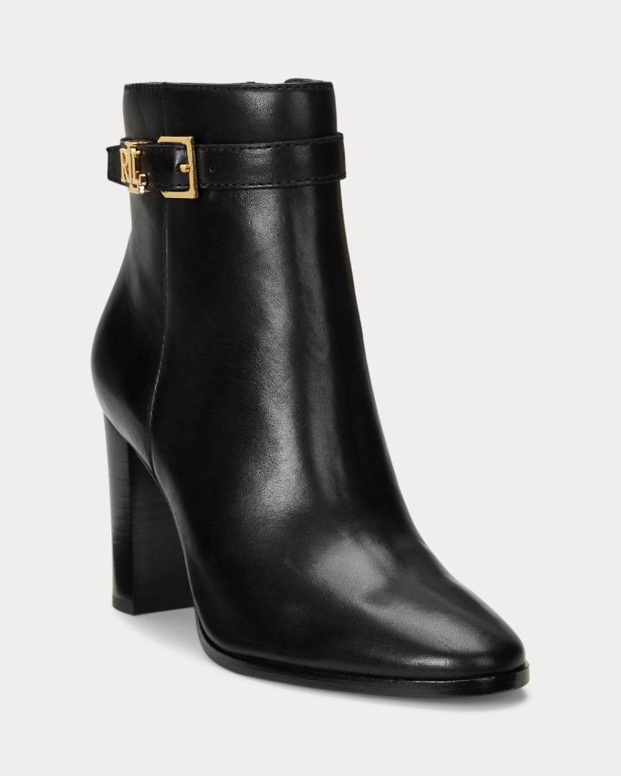 RALPH LAUREN STIVALETTI BAILEY IN PELLE BRUNITA BLACK NERO 2