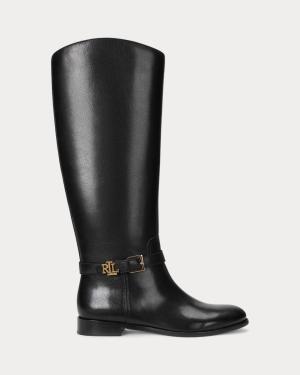 RALPH LAUREN STIVALI EQUESTRI BROOKE IN PELLE BRUNITA BLACK NERO