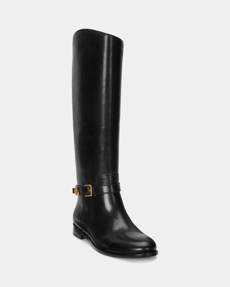 RALPH LAUREN STIVALI EQUESTRI BROOKE IN PELLE BRUNITA BLACK NERO 2