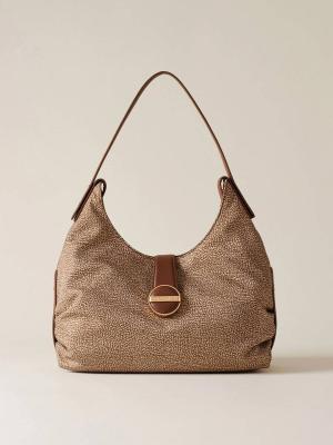 BORSA BORBONESE ECLIPSE HOBO MEDIUM  BEIGE/MARRONE