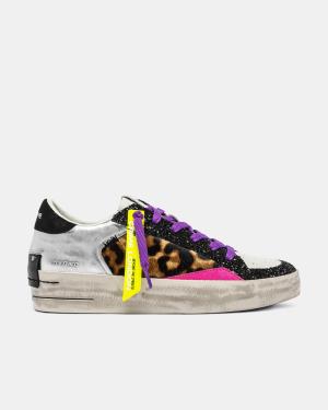 CRIME LONDON SNEAKERS SK8 DELUXE WEDGE CHEETAH GLOSS SILVER