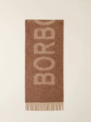 BORBONESE SCIARPA LOGO 42X200  MARRONE/BEIGE 