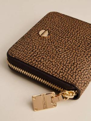 BORBONESE P.FOGLIO SMALL ZIP AROUND OP NATURALE/NERO  OP NATURALE/NERO 