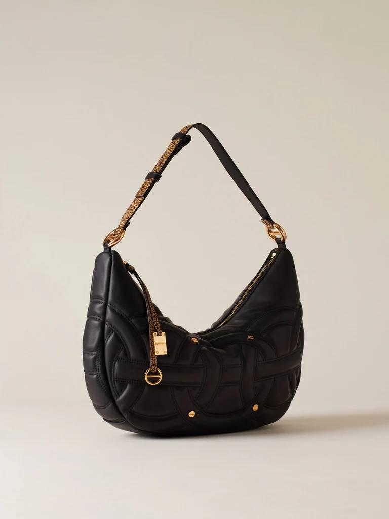 BORBONESE BORSA HOBO M. NERO/OP NATURALE  NERO/OP NATURALE 2