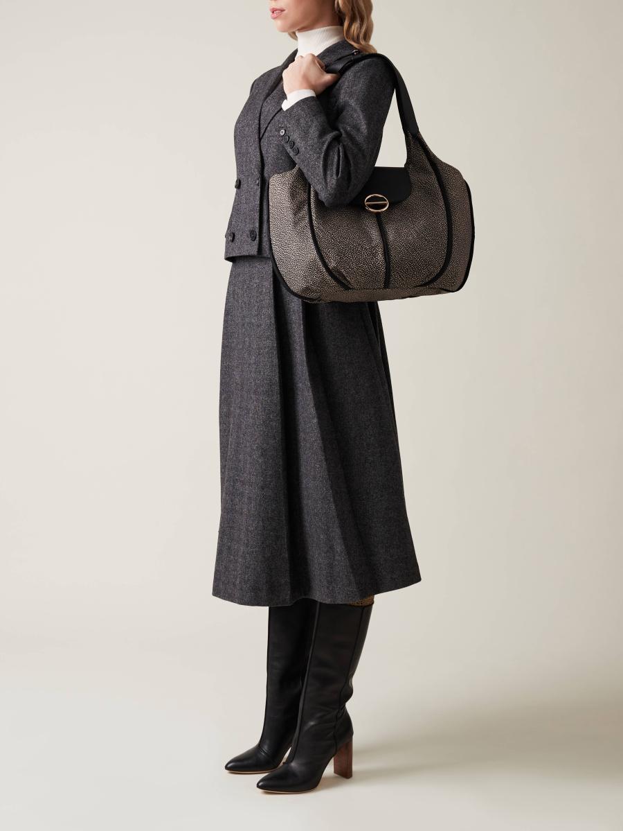 BORBONESE BORSA SHOPPING M. OP NATURALE /NERO  OP NATURALE NERO 5