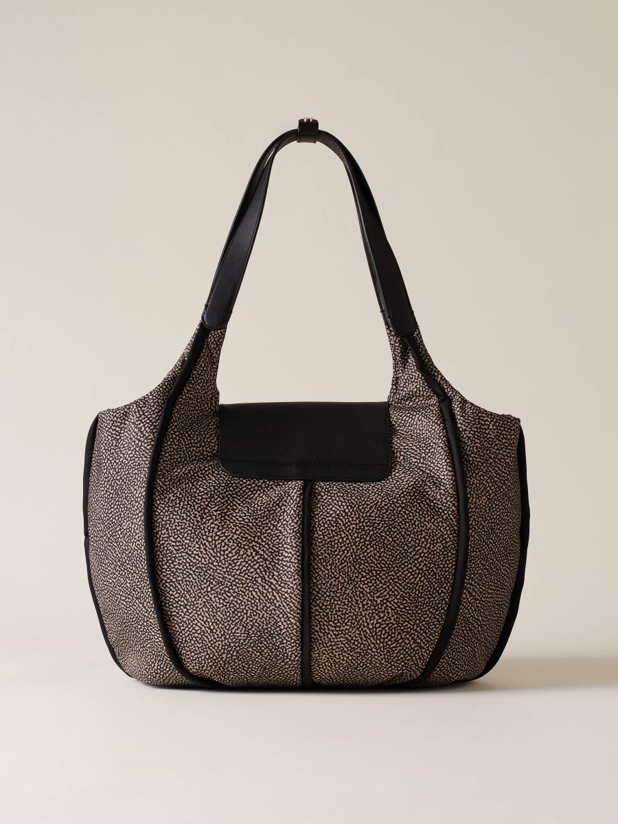 BORBONESE BORSA SHOPPING M. OP NATURALE /NERO  OP NATURALE NERO 3