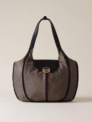BORBONESE BORSA SHOPPING M. OP NATURALE /NERO  OP NATURALE NERO