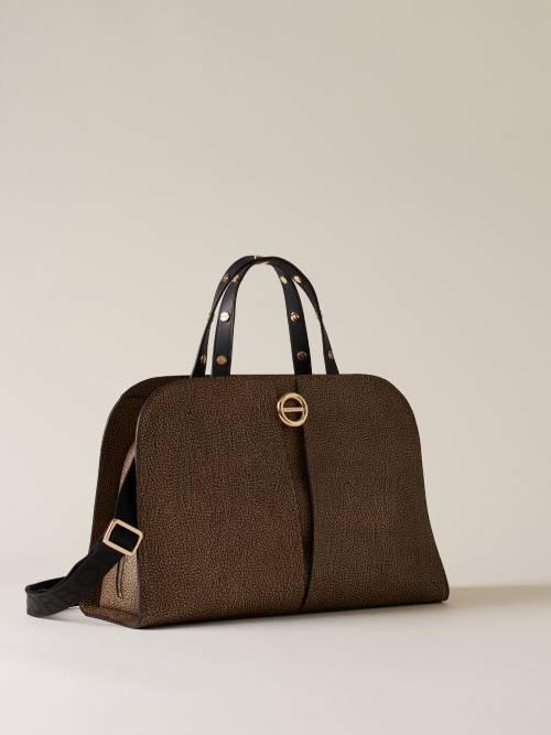 BORBONESE BORSA BAULETTO M. C/T OP NATURALE/ NERO  OP NATURALE NERO 3